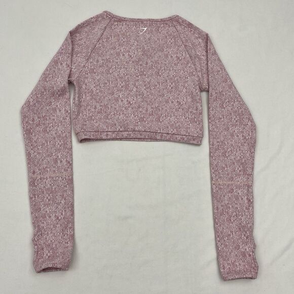 Gymshark Pink Cropped Top Long Sleeve Moisture Wick Athleisure Size Small - Picture 2 of 9